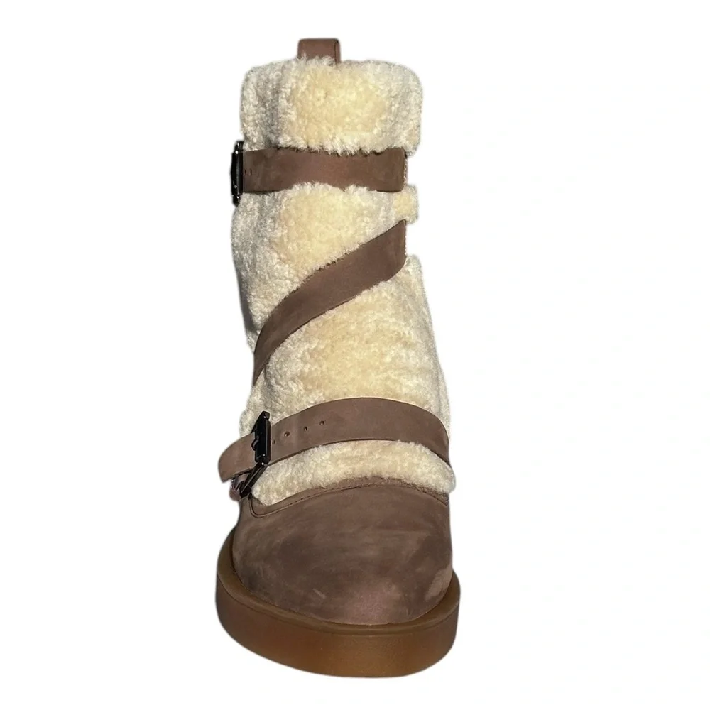 H Williams Nubuck Leather Shearling Ankle Boots Juneau Taupe Cream US 9 1/2 10